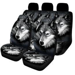 Autostoelhoezen Aimaao Wolf Print Cover Volledige set Universal Fit Comfort Emmer- en bankbeschermers voor SUV TruckCar