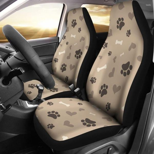 Housses de siège de voiture beige avec motif d'amour de chien marron imprime des coeurs d'os Pack de 2 housses de protection avant universelles