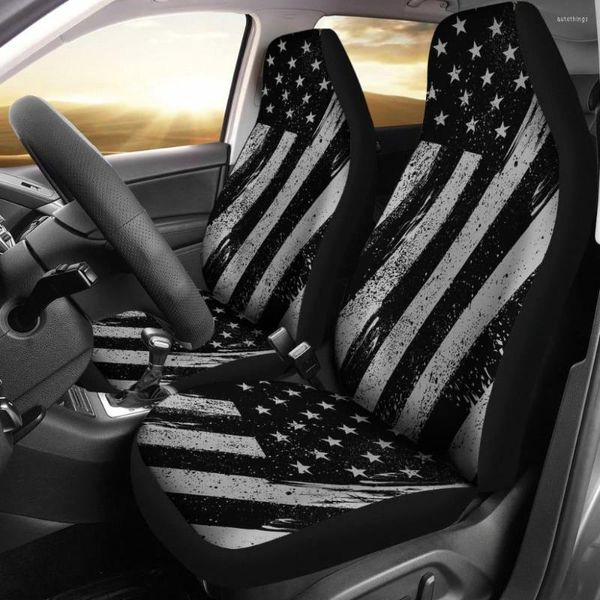 Fundas para asientos de coche Bandera estadounidense en blanco y negro 103131 Paquete de 2 fundas protectoras delanteras universales