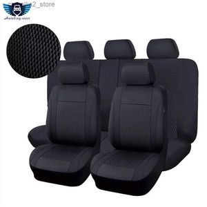 Fundas de asiento de coche Fundas de asiento de coche de tela universales negras Juego completo apto para la mayoría de los coches Suv Van con cremallera Airbag Compatible Accesorios de coche Interior Q231120