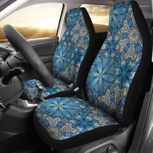 Housses de siège de voiture Paire de mandalas floraux bleus 2 accessoires de protection avant