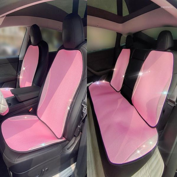 Fundas de asiento de coche para mujer, conjunto completo de fundas ostentosas transpirables, color azul/rosa y negro, con diamantes de imitación, estilo de verano, llegada 2023