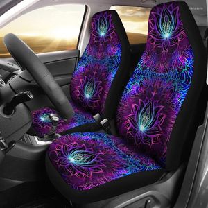 Housses de siège auto bleu violet fleurs florales paire 2 accessoires de protection avant