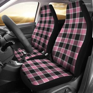 Fundas para asientos de automóvil Blush Rose Pink Plaid y Black Check o SUV Universal Fit Protectores de cubo delantero