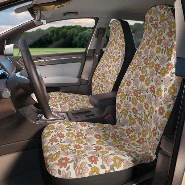 Fundas de asiento de coche Boho Set Estético Floral Y2K Accesorios retro Decoración linda para mujeres Beige Girly Ca