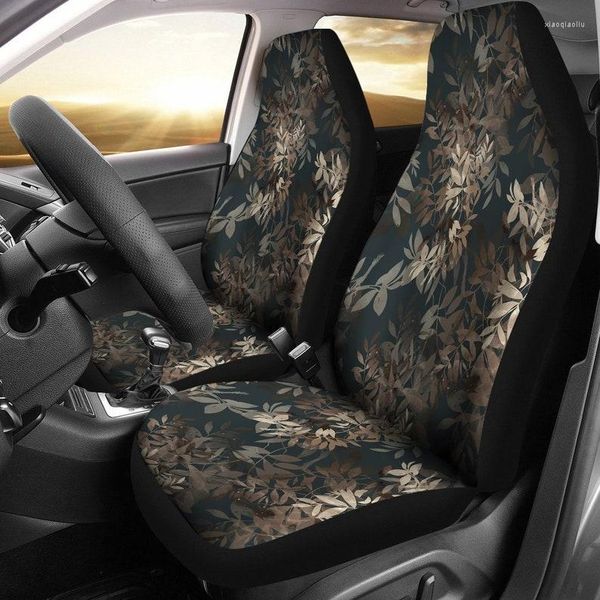 Housses de siège auto marron beige feuilles fleurs florales paire 2 accessoires de protection avant