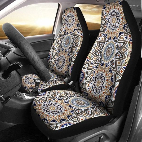 Housses de siège auto marron beige mandalas paire 2 accessoires de protection avant