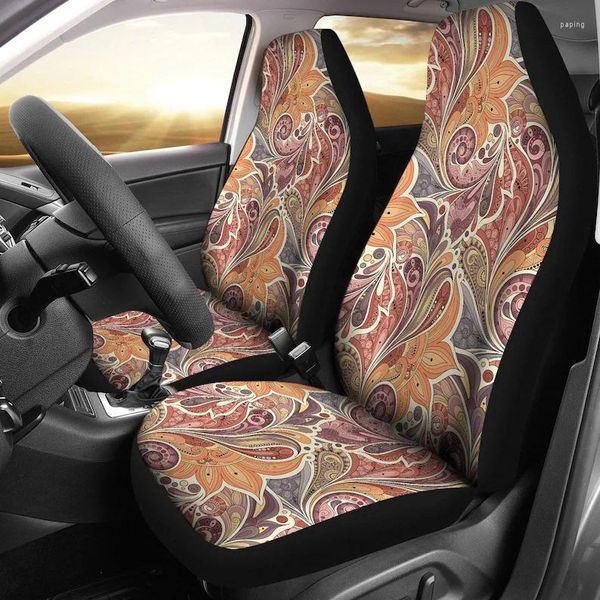 Housses de siège auto marron orange rouge décor paire 2 accessoires de protection avant