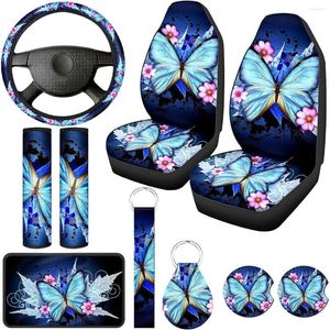 Cubiertas de asiento de coche Accesorios de mariposa Cubierta Conjunto completo Cinturón de volante Cojín Centro Consola Copa Ho