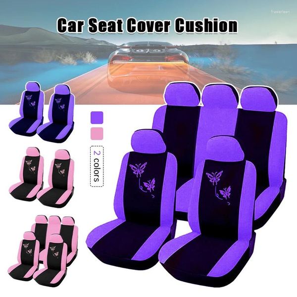 Couvre le siège d'auto Butterfly Fashion Luxury Rose Purple Broderie Universal Couvre de coussin automobile pour femmes tout compris tout compris