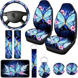 Housses de siège de voiture, ensemble de pièces papillon, housse de coussin d'accoudoir de Console centrale, ceinture d'appui-tête de volant H