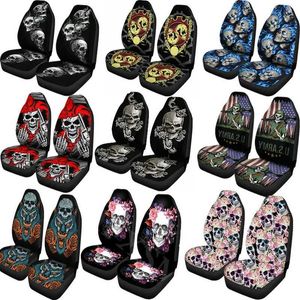 Auto -stoelafdekkingen Auto -stoel Cover 3D Skull Printing Universal Front Protector Accessories Cushion Vol voor de meeste T240509