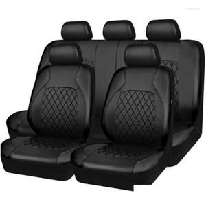 Housses de siège de voiture Siège d'auto Ers Ers Pu Cuir Er Set étanche Fl pour protecteur mobile Accessoires intérieurs compatibles Drop Delivery Mo Dhkap