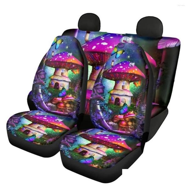 Fundas para asientos de automóvil Asiento de automóvil Ers Delantero / Trasero Galaxy Butterfly Patrón 3D Elástico Quitar Er Fantasy Mushroom Fácil de soltar Entrega Automobil Dh1Ny