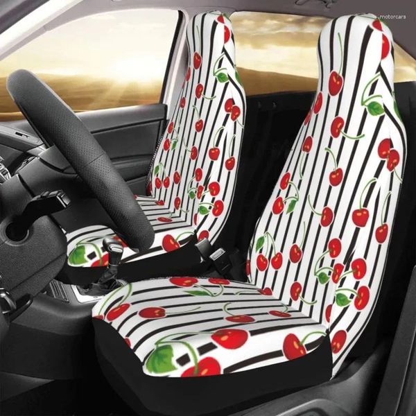 Housses de siège de voiture, fruits cerises, mignonnes, à la mode, universelles, pour intérieur de voiture, pour femmes, protection de coussin en tissu floqué avant et arrière