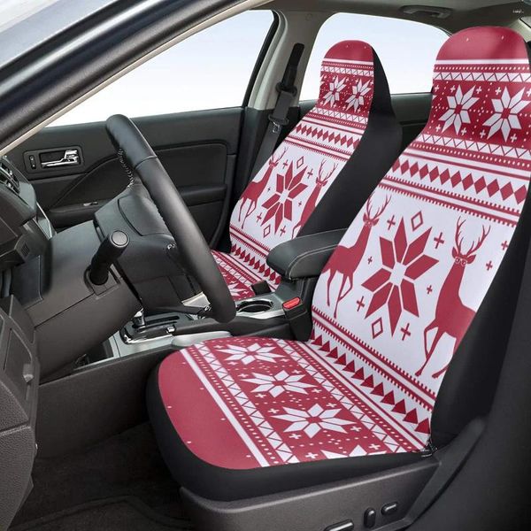 Fundas para asientos de coche, juego de 2 piezas con estampado geométrico de copos de nieve y renos navideños, cojines universales para asientos delanteros de coche para SUV, coches y camiones