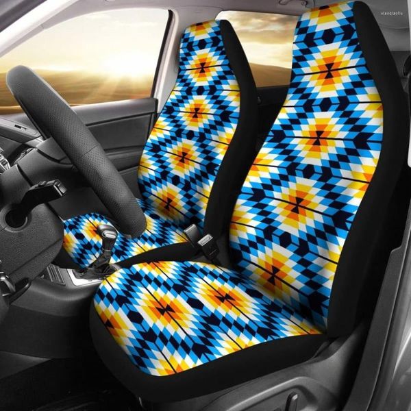 Housses de siège de voiture coloré orange et bleu design aztèque pack de 2 housse de protection avant universelle