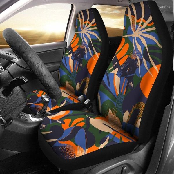 Housses de siège de voiture coloré Orange violet bleu Floral Art abstrait paire 2 accessoires de protection avant