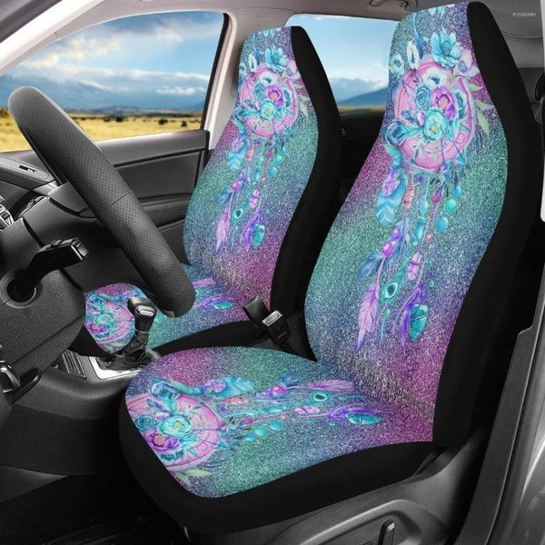 Fundas de asiento de coche para mujer, diseño de estampado de atrapasueños azul, Protector de coche duradero, accesorios de alta resistencia para vehículos delanteros