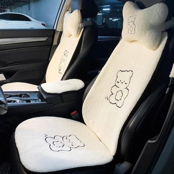 Cubiertas de asiento de coche Conjunto de cubierta de lujo para automóviles Protector de mujeres Invierno Felpa Universal Lindo Bebé AccesoriosCar2575