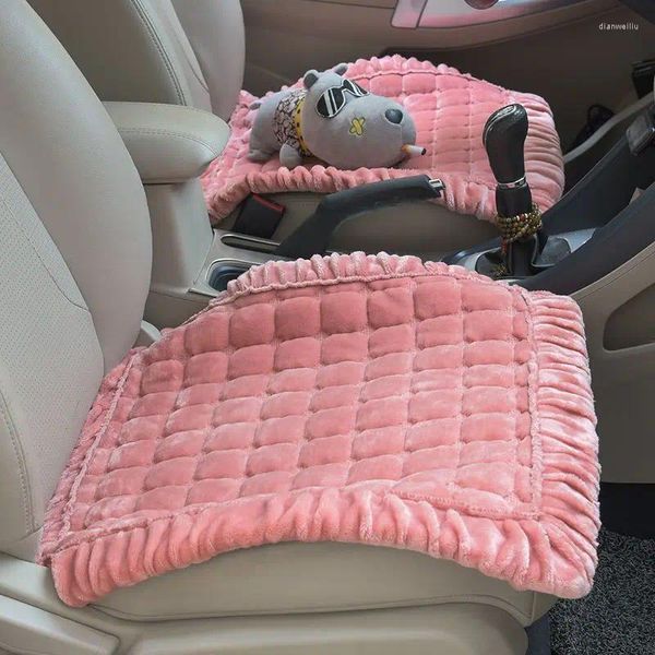 Fundas de asiento de coche Cojín Conjunto de tres piezas de felpa de invierno sin respaldo Suministros antideslizantes universales de una sola pieza