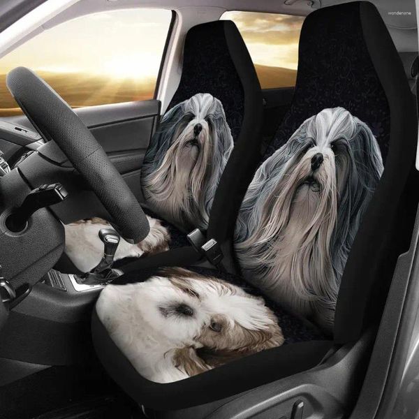 Housses de siège de voiture, ensemble d'impression de chien Lhasa Apso mignon, housse d'accessoires 2 pièces