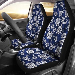 Auto -stoel omvat donkerblauwe en witte barokke bloem elegant bloemenontwerppatroon antieke vintage stijl set universeel fit voor buc