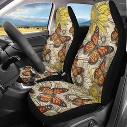 Housses de siège de voiture durables pour véhicule avant, impression de papillons jaunes et de tournesol, accessoires de couverture intérieure souple