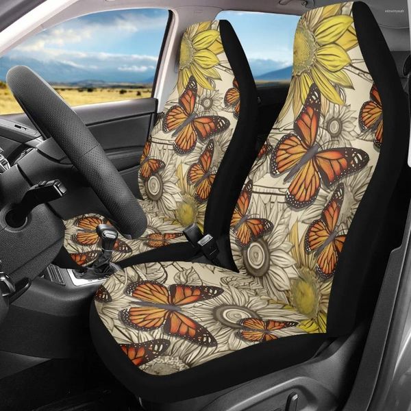 Fundas de asiento de coche Vehículo delantero duradero Mariposas amarillas Impresión de girasol Interior Accesorios de cubierta suave