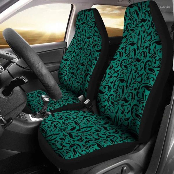 Fundas para asientos de coche, juego verde esmeralda con diseño floral vintage negro, paquete de 2 fundas protectoras delanteras universales