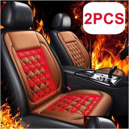 Fundas para asientos de automóvil Ers 2 piezas Juego de invierno Calefacción 12 V Conductor Er Cojín térmico Asientos con calefacción para vehículos Entrega directa Automóviles Motocicletas I Otiva