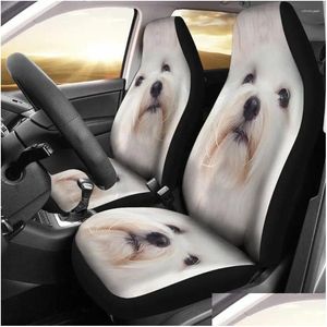 Cubiertas de asiento de coche Ers Coton de Tear Dog Print Set 2 PC Accesorios Er Drop Entrega Automóviles Motocicletas Interior Otkzd