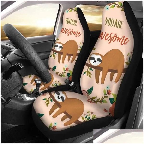 Housses de siège de voiture Ers Er 2 pièces Toon Llama Design S Fl Set pour protecteur de véhicule avant Accessoires de décoration intérieure Livraison directe Automobi Otiv3