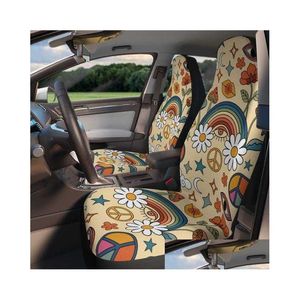 Fundas de asiento de coche Ers Rainbow Peace Love Hippie Retro Boho Er para mujeres Fit Cute Colorf Floral Front Bucket Drop Delivery Mobiles Moto Dhkl5