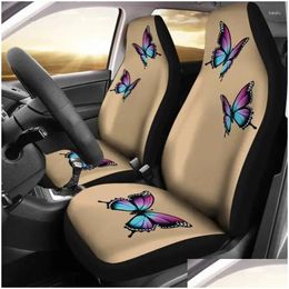Autostoelhoezen Ers Tan Set met paarse en blauwe heldere vlinders Geschikt voor de meeste kuipstoelen Girly Protectors Drop Delivery Automobil Otq5G