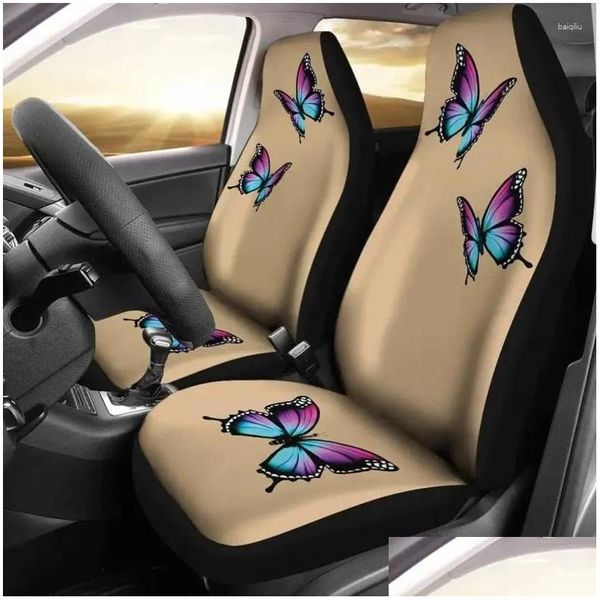 Housses de siège de voiture Ers Tan Set avec des papillons lumineux violets et bleus adaptés à la plupart des sièges baquets Girly Protectors Drop Delivery Automobil Otnr0