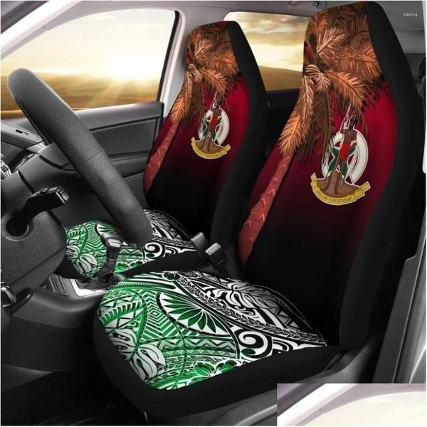 Cubiertas de asiento de automóvil Ers Vanuatu Polynesian Palm Tree Flag Paquete de 2 Protector delantero Er Drop Entrega Automóviles Motocicletas Interior Acc Otuzc