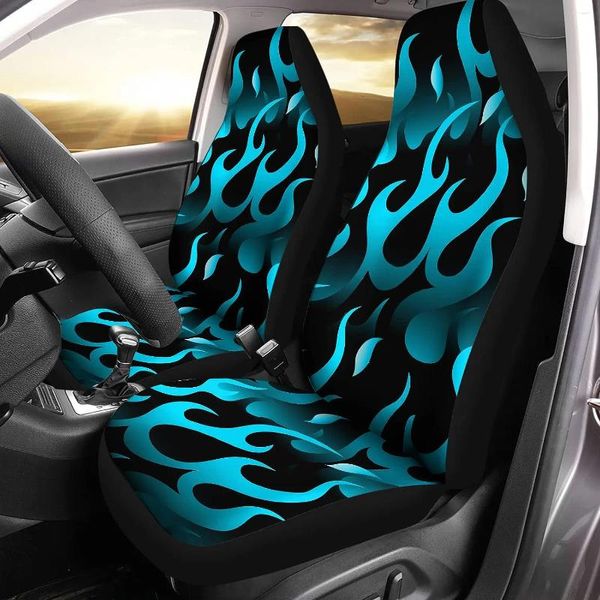 Housses de siège de voiture, ensemble imprimé flamme bleue feu, pour femmes, 2 pièces, protection avant automatique, accessoires d'intérieur universels complets