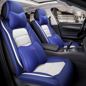 Cubiertas de asiento para el automóvil para sedán SUV cuero duradero universal set completo de cinco plazas colchón frontal y cubierta trasera azul