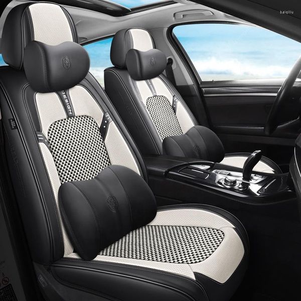 Fundas de asiento de coche para Sedan SUV, conjunto completo Universal de cuero duradero, alfombrilla de cojín de cinco plazas, cubierta delantera y trasera