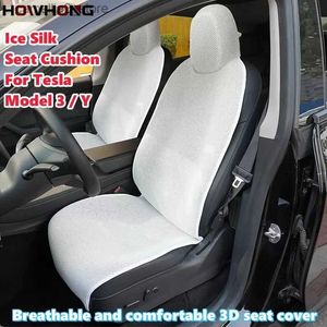 Fundas de asiento de coche para Tesla Modelo 3 Y Transpirable 3D Seda de hielo Cubierta de asiento de coche Almohadilla de enfriamiento de verano Nueva venta caliente Cojín Accesorios interiores blancos Q231120