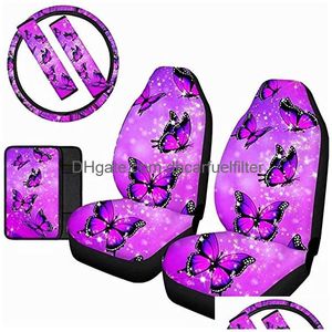 Housses de siège de voiture avant Er Lilac Big Butterfly Print Accoudoir Pad Volant Ers Shoder 6Pcs Intérieur Drop Delivery Mobiles Motorcy Dhhns