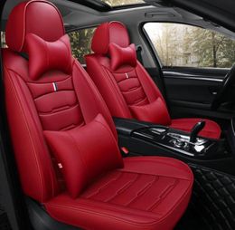 Autostoelhoezen Volledige Set Voor Mazda Duurzaam Leer Verstelbaar Vijf Zitplaatsen Kussen Matten Kroon Ontwerp Rood6308180