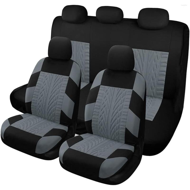 Assento de carro cobre conjunto completo de preto e cinza frontal dividido traseiro tecido de alta qualidade interior s