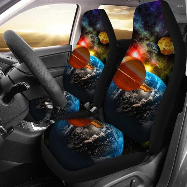 Fundas de asiento de coche patrón de galaxia frontal Durable 2 uds manta de sillín alfombrilla elástica accesorios de almohadilla protectora de vehículo fundas