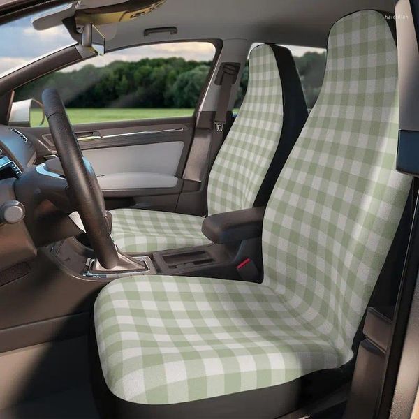 Housses de siège de voiture Vichy vert (lot de 2 - avant) douces, confortables et durables pour les femmes à carreaux à carreaux tendance rétro