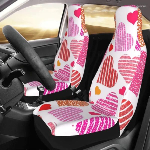 Fundas de asiento de coche Funda de patrón sin costuras de corazones Impresión personalizada Universal Protector frontal Accesorios Juego de cojines