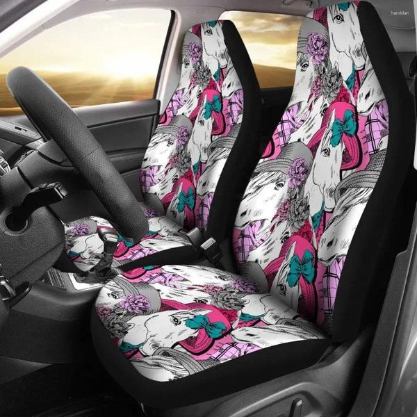 Fundas para asientos de coche, juego de fundas con estampado de patrón de caballo, accesorios de 2 piezas, alfombrillas