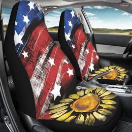 Housses de siège de voiture INSTANTARTS drapeau américain avec motif tournesol 3D accessoires auto ensemble de 2 protecteurs avant universels décor pour hommes