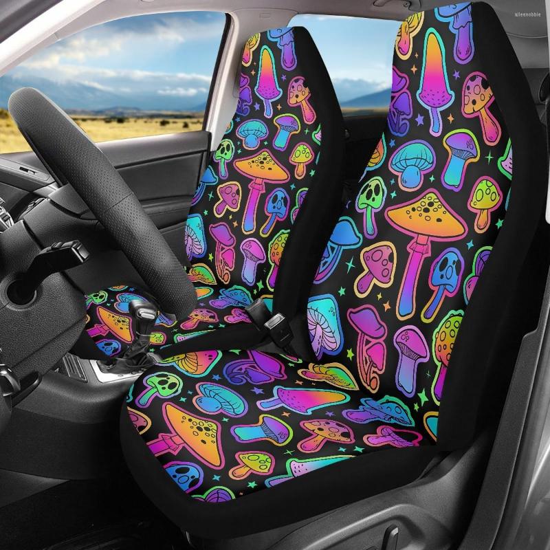 Housses de siège de voiture INSTANTARTS conception de champignons arc-en-ciel magiques avant 2 pièces/ensemble accessoires intérieurs de coussin automatique